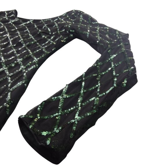 Forever 21 Long sleeve Black and Green Diamond Pattern Sequin Dress - Picture 13 of 14